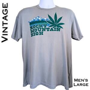 VTG Chaser Mens Rocky Mountain High T-Shirt Large Gray Graphic Weed Cannabis 420
